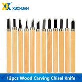 Wood Carving Chisel Knife Set 12pcs Woodworkers Gouges Hand Tool Engraving Cutter