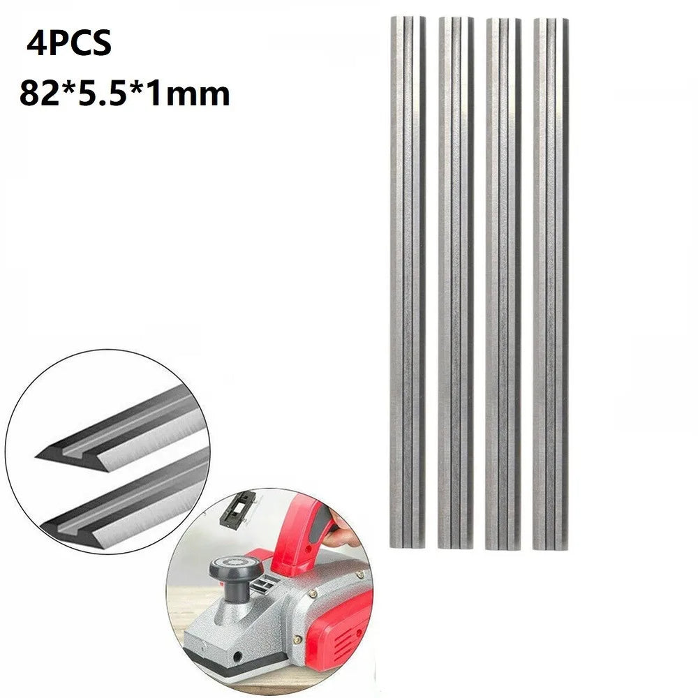 4pcs 82mm Electric Planer Blades HSS Reversible Wood Planer Blade Soft Hard Woods Ply-wood Board Woodworking Machinery Parts