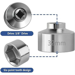 Trendy! 32mm Socket-Oil Filter Wrench Tool,Steel Quickly Oil Filter Removal Tool,3/8Inch Drive Oil Filter Socket Tool