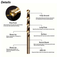 Twist Drill Bit Set Cobalt 5% M35 HHS-CO Hard For Metal Stainless Steel Cast Iron Wood Hole Cutter Coat Metric Round Heavy Duty