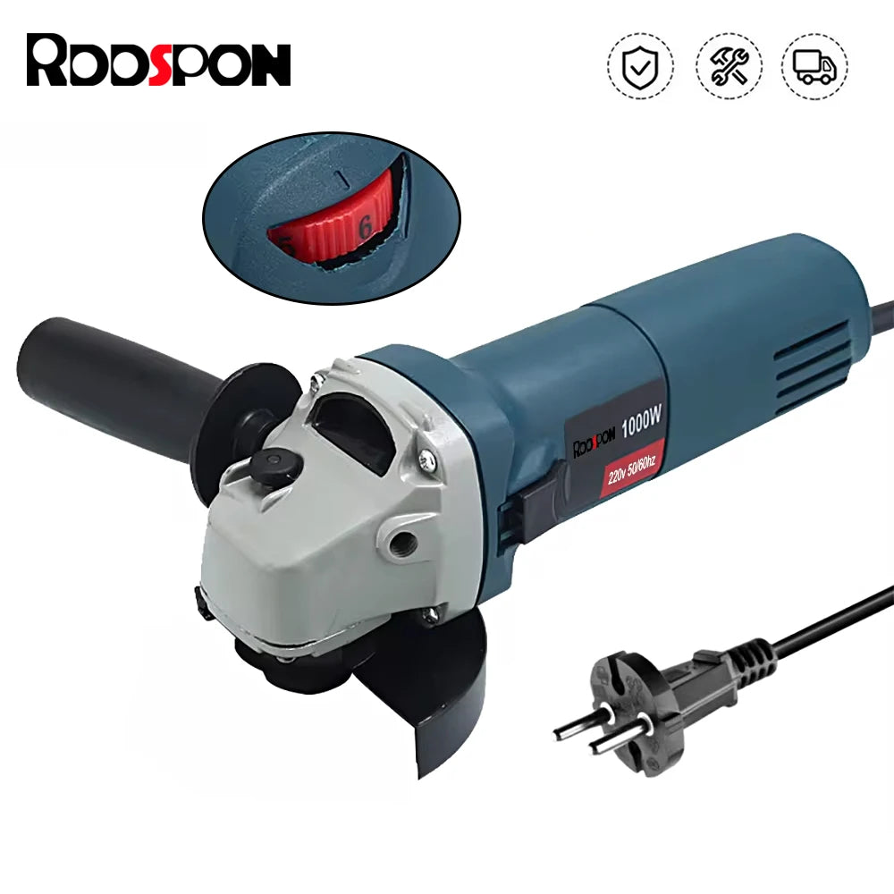 1000W Electric Angle Grinder 220V 100mm 125mm Corded Grinding Machine 6 Variable Speed Grinding Cutting Polishing Power Tool