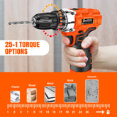DayPlus Cordless Drill Driver 25+1 Torque Combi Drill Power Kit, Electric Screwdriver Set, 2 Speeds