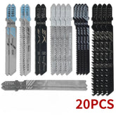 20 Pcs/set Jigsaw Blades T-Shaft HCS Assorted JigSaw Blades for Wood Plastic and Aluminum Fine and Medium Tooth Saw Blades