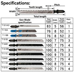 10/20/30/40/50/60/70/80/90/100PCS Jigsaw Blade Set T-Shaft HCS HSS Jig Saw Blades for Wood Plastic and Metal Cutting