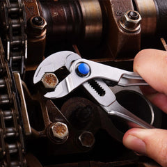 Mini Water Pump Pliers 4-Inch Groove Joint Fast Adjustable 15-Position Push-Lock V-Jaw for Tight Spaces