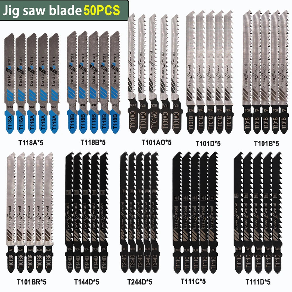 10/20/30/40/50/60/70/80/90/100PCS Jigsaw Blade Set T-Shaft HCS HSS Jig Saw Blades for Wood Plastic and Metal Cutting