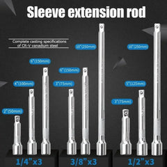 1/4" 3/8" 1/2" Drive Extension Set Socket Ratchet Wrench Extension Bar,50/100/150/250mm Ratchet Wrench Socket Extender Hand Tool