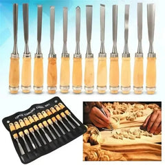 12PCS Wood Carving Hand Chisel Woodworking Lathe Gouges Tools Woodcarving Tools Set Carved Chisel Carving Knife Set