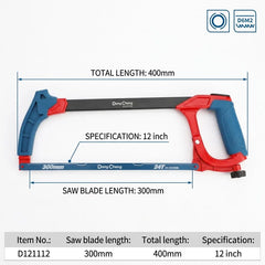 Aluminum Hacksaw Frame Heavy Duty Thick Steel Tube Rubber Grip Stable + Bimetal Blade Sharp Durable Metal Saw Tool