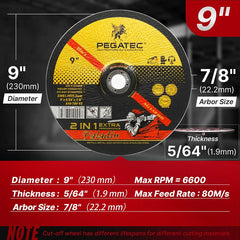 9 inch angle grinder cutting disc, 9 inch in diameter, thickness 5/64 inch, with a pull-type cutting disc with an inner of 7/8 i