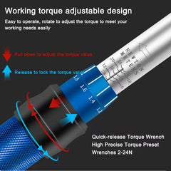 1/4inch Ratchet Torque Wrench 2-24N.m Torque Adjustable High Precise Quick-release Preset Repairing Tool