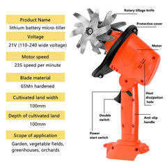 Cordless Electric Garden Tiller Cultivator Portable Rotavator