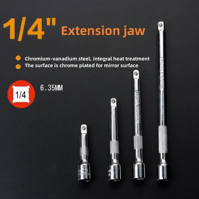 1/4" Socket Ratchet Wrench Extension Bar 50/75/100/150mm Steering Sleeve Connecting Rod Accessories Adjustment Hand Tools