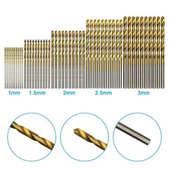 100PCS Twist Drill Bit Set 1-3mm Titanium Plated for Wood Metal Hand Electric Drill