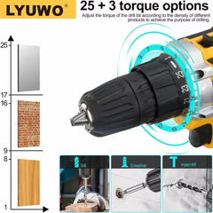 Cordless Power Drill 21V Handheld Lithium Battery Charging Electric Portable Multi-Function Impact lithium Drill