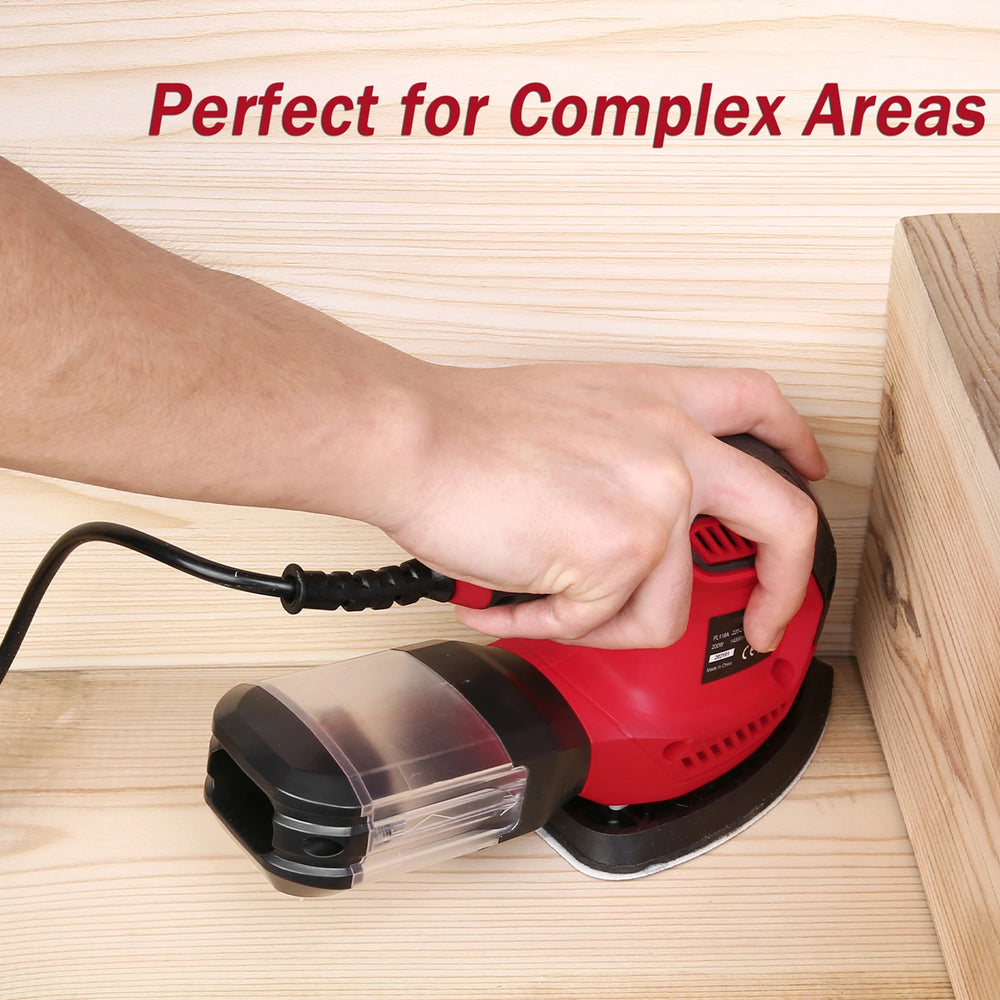 Detail Sander 1.6A 200W 14000 RPM Compact Sander Efficient Dust Collection System with 2pcs Polishing Pads & 20pcs Sandpapers