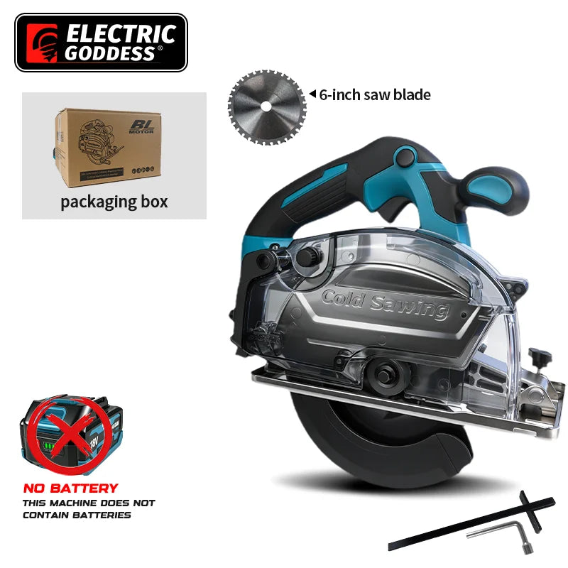 Brushless Electric Circular Saw 6Inch Cordless Rechargeable Cold Saw Portable Cutting Metal Power Tool