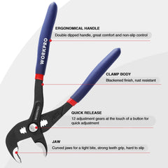 WORKPRO 7" Water Pump Pliers Adjustable Quick Adjusting Curved Jaw Groove Joint Pliers Non-Slip Comfort Handle