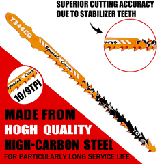 Double-Sided Jigsaw Blades 10/9Tpi T344Cb for Efficient Curved Cutting, Wood & Plastic Saber Saw Blades Set for DIY & Carpenters