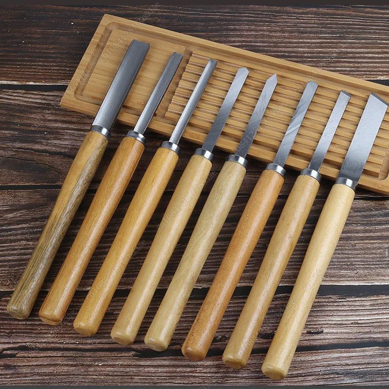 8Pcs/set Wood Carving Knife Lathe Chisel Set Turning Tools Woodworking Gouge Skew Parting Spear Carpenter Tools Durable New