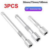 3pcs 1/4 Inch Socket Ratchet Wrench Extension Bar 50/75/100mm Long Bar Steering Sleeve Connecting Rod Socket Extender Hand Tools