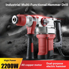 Including Chisels and Drill Bits with Case 220V Electric Hammer Drill Heavy Duty Rotary Hammer Drill, Copper Motor