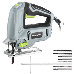 WORKPRO 850W Corded Jig Saw Power Cutter for Wood Metal Plastic Cutting with 7 Blades