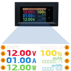 DC 0-200V 20A Digital Voltmeter Ammeter 8in1 Multifunction Tester IPS LCD Voltage Current Power Energy Test Meter