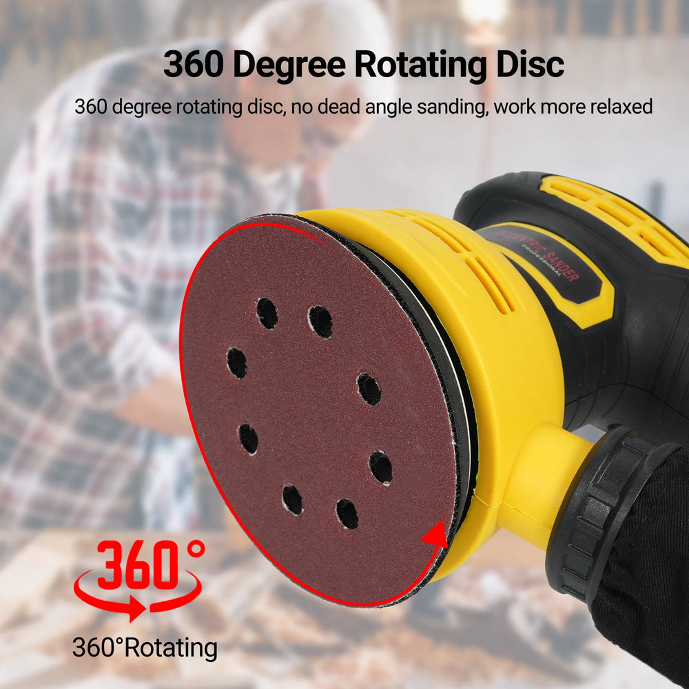5 Inch Random Orbital Sander with 15Pcs Sandpapers 12000RPM 6 Variable Speed Sander Machine High Performance Dust Collection