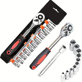 12pcs 1/4 Inch 6.3MM Ratchet Socket Wrench Set, Drive Socket Set with 10 Sockets 4-13mm and 2 Way Quick Released Ratchet Handle