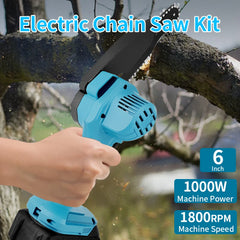 4/6 Inch Chainsaw 1000W Handheld Electric Cutting Tool, Logs for Camping, Yard Cleaning, Woodworking, Suitable for 21V Battery