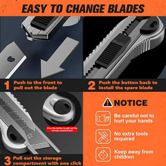3 Pack Utility Knife Box Cutter Retractable, Compact Box Knife for Cartons, Cardboard and Boxes, with 10 Piece 18mm Wider