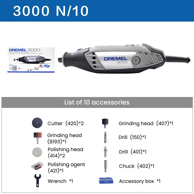 Dremel 3000 Electric Rotary Tool Kit Multi-Function Engraver Grinder for Cutting Carving Polishing With 10pcs Accessories 220V