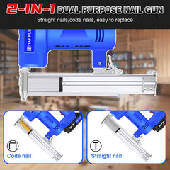 DayPlus 21V 2-in-1 Cordless Nailer & Stapler, Li-ion Battery Nail Gun Kit with Charger, 500 Nails+Staples for Home Woodworking DIY