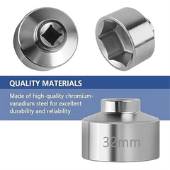 Trendy! 32mm Socket-Oil Filter Wrench Tool,Steel Quickly Oil Filter Removal Tool,3/8Inch Drive Oil Filter Socket Tool