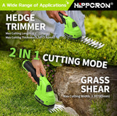 Hippcron 2 in 1 Electric Hedge Trimmer Handheld Cordless Grass Shears with Rechargeable Lithium-Ion Battery and Type-C Cable