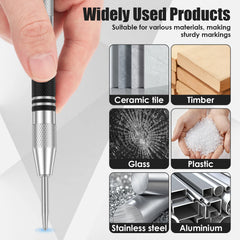 5inch Automatic Center Punch Premium Steel Spring Loaded Center Hole Punch, Adjustable Spring Impact Center Marker Scriber Tool