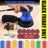 DayPlus 300W Random Orbital Sander with 15pcs Sandpaper & Dust Bag, 6 Speeds 125mm Sanding Machine for Wood Metal Polishing
