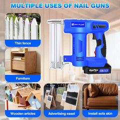 DayPlus 21V 2-in-1 Cordless Nailer & Stapler, Li-ion Battery Nail Gun Kit with Charger, 500 Nails+Staples for Home Woodworking DIY