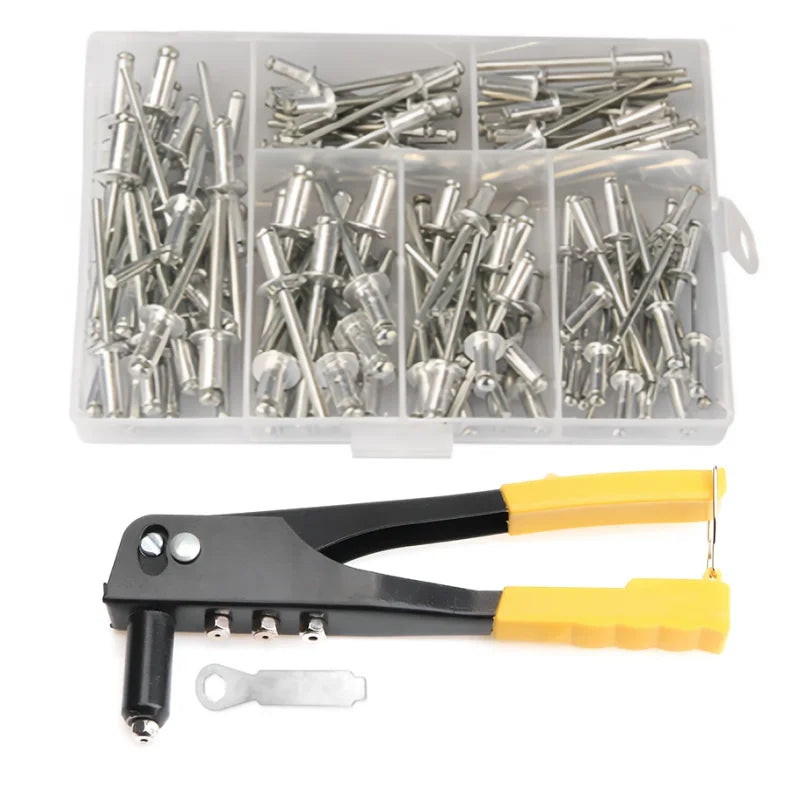 Heavy Duty Pop Rivet Gun Kit with 120Pcs Assorted Blind Rivets Manual Hand Riveter Tool Set for Metal Repair and Home Projects