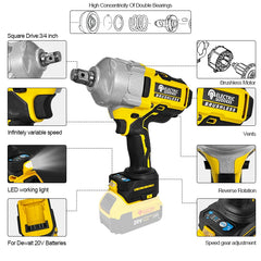 3/4inch Brushless Torque Impact Wrench 2200N for Heavy Industry Auto Repair HomeDiy Handheld Tool For Dewalt 20V Battery Pin