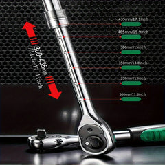 1/4,3/8,1/2 Inch Drive Socket Ratchet Set Extendable Handle Wrench 72-Tooth Quick-Release Reversible