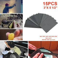 15Pcs/Set Sandpaper 400 600 3000 800 1000 1200 1500 2000 2500 Grit Sand Paper Water/Dry Sanding Paper Abrasive Tools