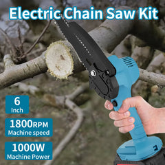 4/6 Inch Chainsaw 1000W Handheld Electric Cutting Tool, Logs for Camping, Yard Cleaning, Woodworking, Suitable for 21V Battery