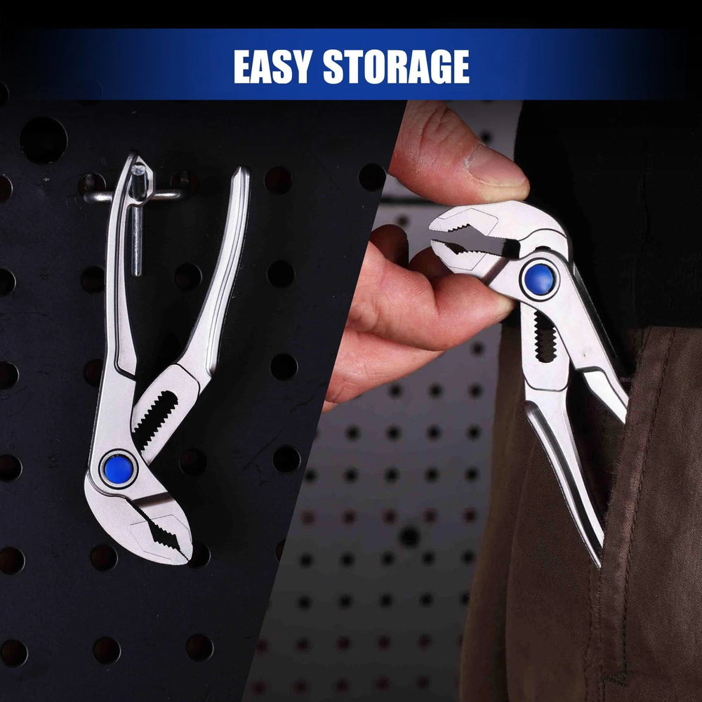 Mini Water Pump Pliers 4-Inch Groove Joint Fast Adjustable 15-Position Push-Lock V-Jaw for Tight Spaces