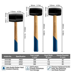 16/24/32oz Rubber Mallet, Wood Handle,Non-marring Soft Head,Heavy Duty Hammer for Tile Flooring Installation,Laying,Construction