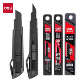 Deli Heavy Duty Utility Knife Sharp Black SK5 Carbon Steel Blades 9mm/18mm/Auto-Retractable Box Cutter for Cardboard Cartons