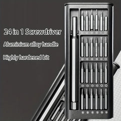24-in-1 Precision Screwdriver Set with Aluminium Alloy Handle, Highly Hardened Metal Bits, Swivelling Design, Disassembly Kit