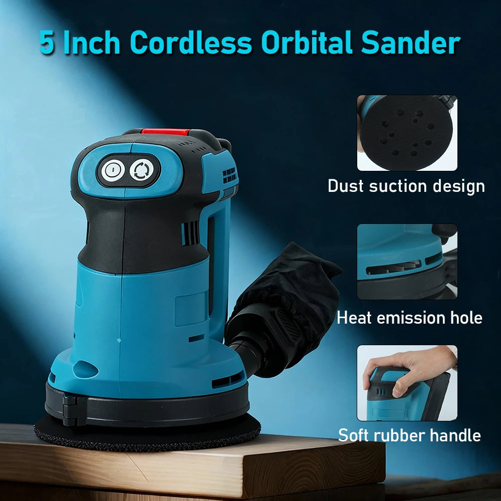 Electric Orbital Sander 125MM Multifunctional Portable 21V Li-ion Sanding Tool for Wood, Plastic and Small DIY Projects