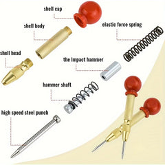 5inch Automatic Center Center Punch with Spring & Cushion Cap for Metal, Wood, Glass, Plastic - Golden Hand Tool